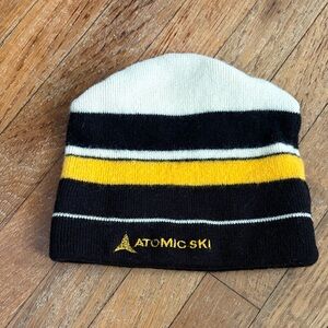 Steffner vintage Atomic Ski Pure Wool Black, White & Yellow Striped Beanie